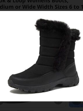 Lands' End Black Faux-Fur Winter Snow Boots